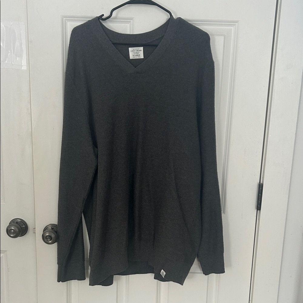 Lucky Brand Men's V-Neck Sweater - Dark Gray long knit shirt